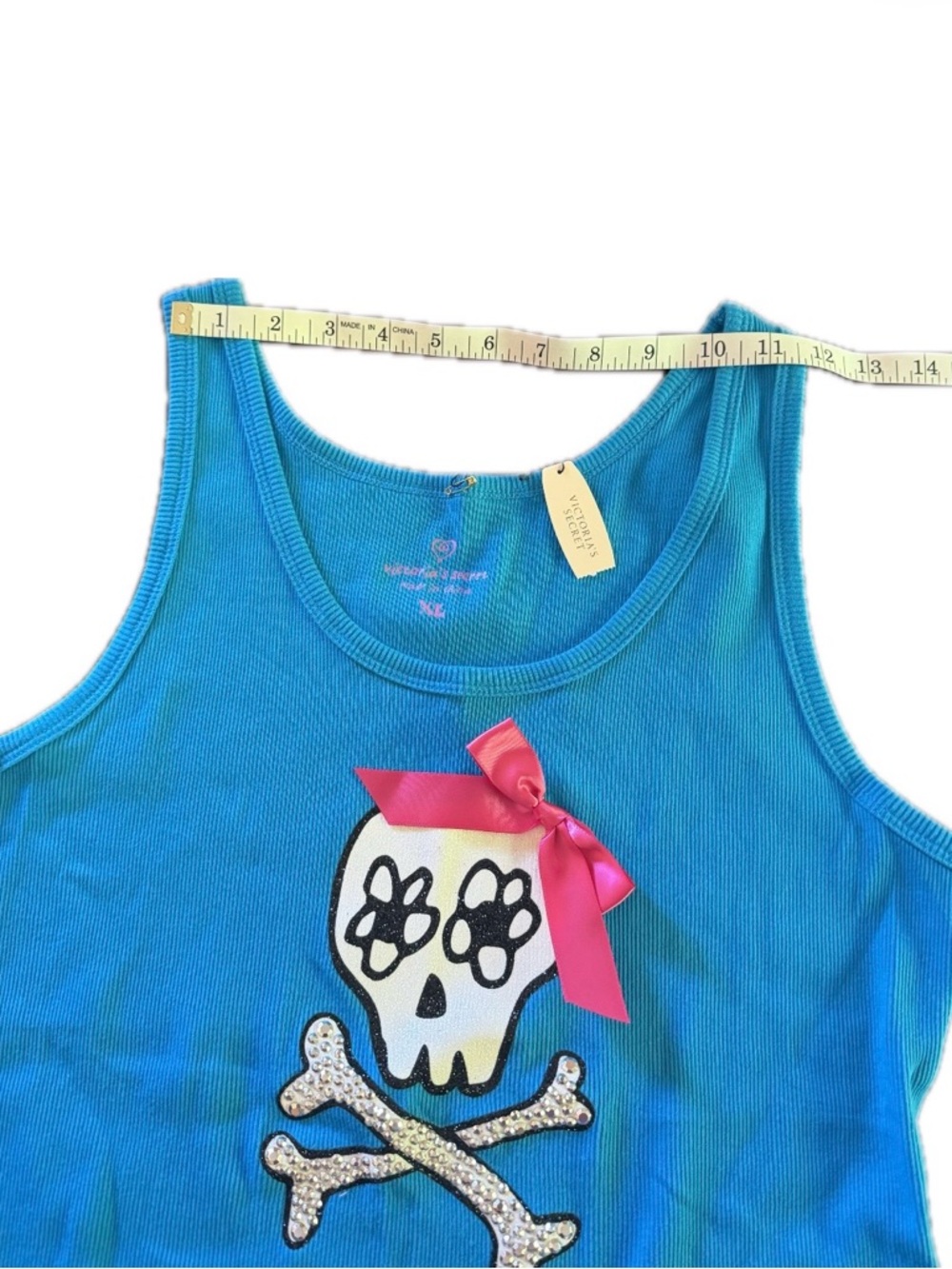 Victoria's Secret pajama set Blue Tank with Skull Pink Bow pants rock on guitar - Picture 7 of 12